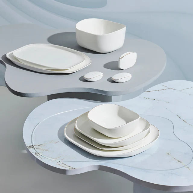 Karaca Streamline Plato 59-Piece Bone China Dinner Set for 12 People - White Gold, 153.03.08.2050