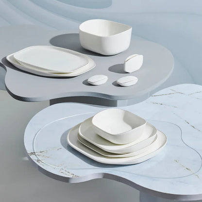 Karaca Streamline Plato 59-Piece Bone China Dinner Set for 12 People - White Gold, 153.03.08.2050