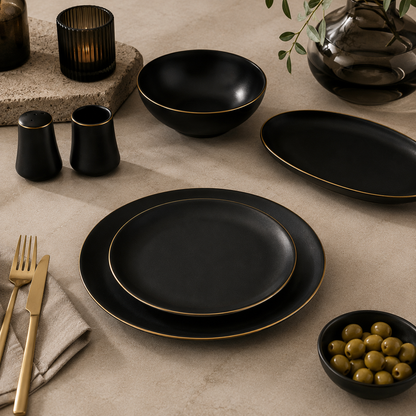 Karaca Elara Matte Black 57-Piece 12-Person Porcelain Dinner Set, 153.03.08.2563