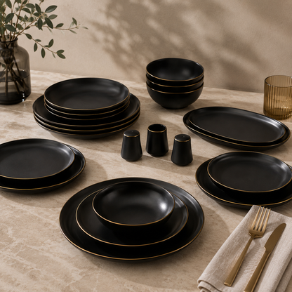Karaca Elara Matte Black 57-Piece 12-Person Porcelain Dinner Set, 153.03.08.2563