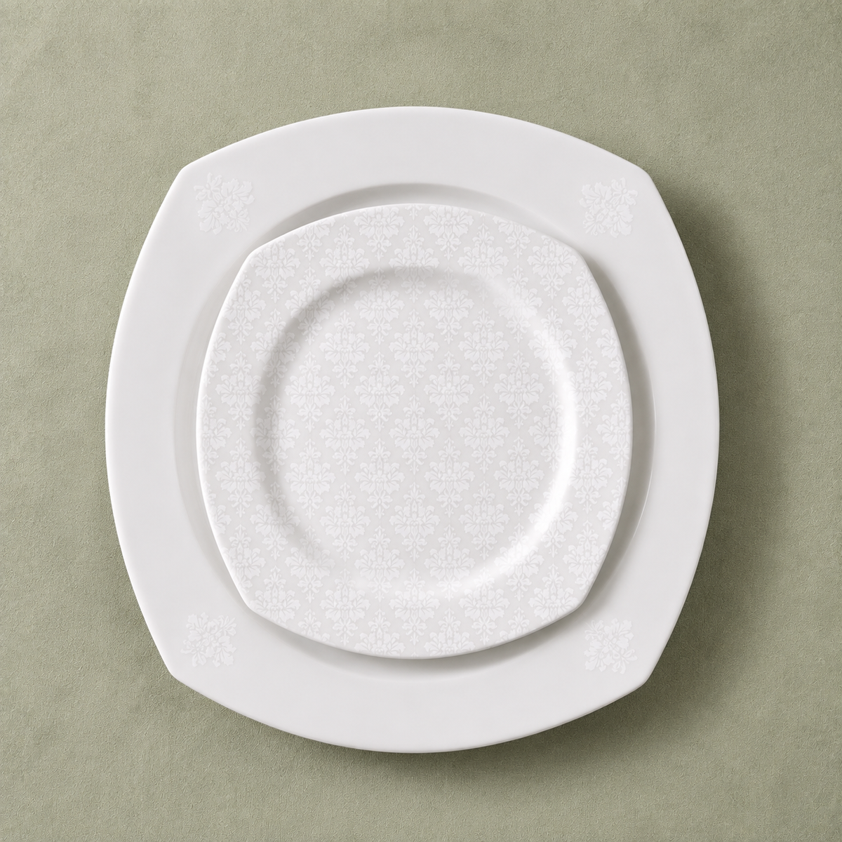 Karaca Deren Square Bone 60-Piece Dinner Set for 12 People – Elegant White Embossed Porcelain, 153.03.08.2652