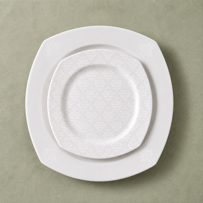 Karaca Deren Square Bone 60-Piece Dinner Set for 12 People – Elegant White Embossed Porcelain, 153.03.08.2652