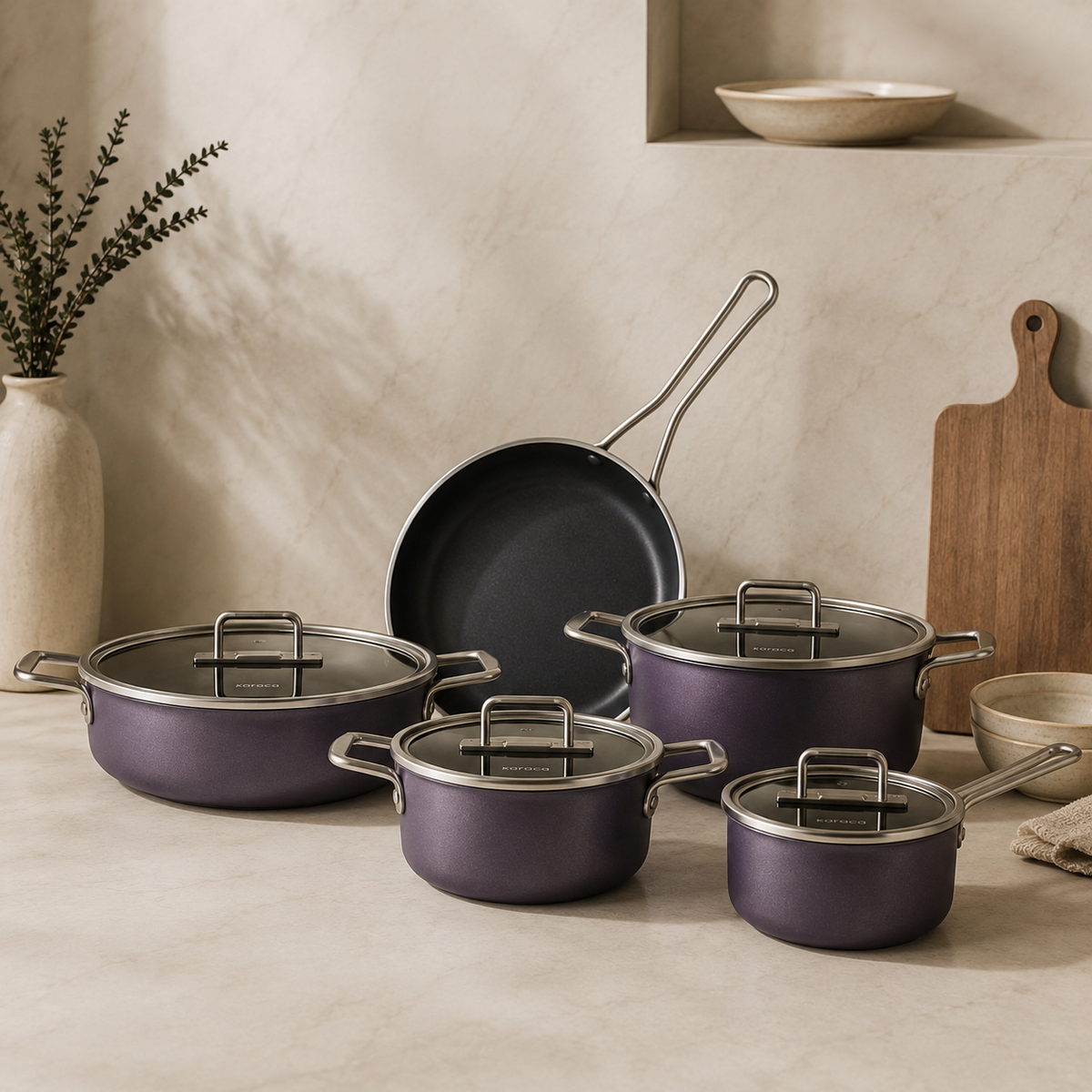 Karaca Mastermaid BioDiamond Cookware Set Grape Purple - 9 Pieces, 153.03.08.2882