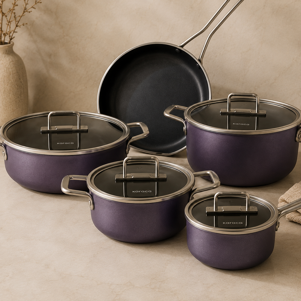 Karaca Mastermaid BioDiamond Cookware Set Grape Purple - 9 Pieces, 153.03.08.2882