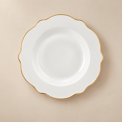 Karaca Daisy Gold Wave Shape Boat-Shaped 27-Piece Porcelain Dinner Set for 6, 153.03.08.3275