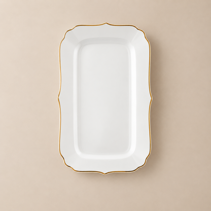 Karaca Daisy Gold Wave Shape Boat-Shaped 27-Piece Porcelain Dinner Set for 6, 153.03.08.3275