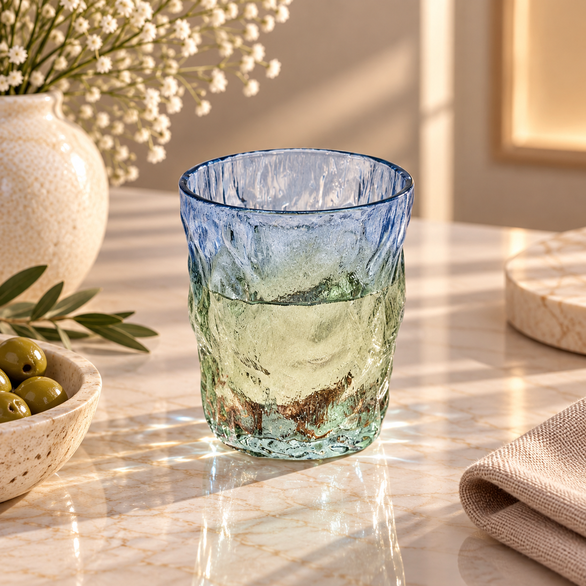 Karaca Glacier 6-Piece Beverage Glass Set 287 ml, Green/Blue, 153.03.08.4334