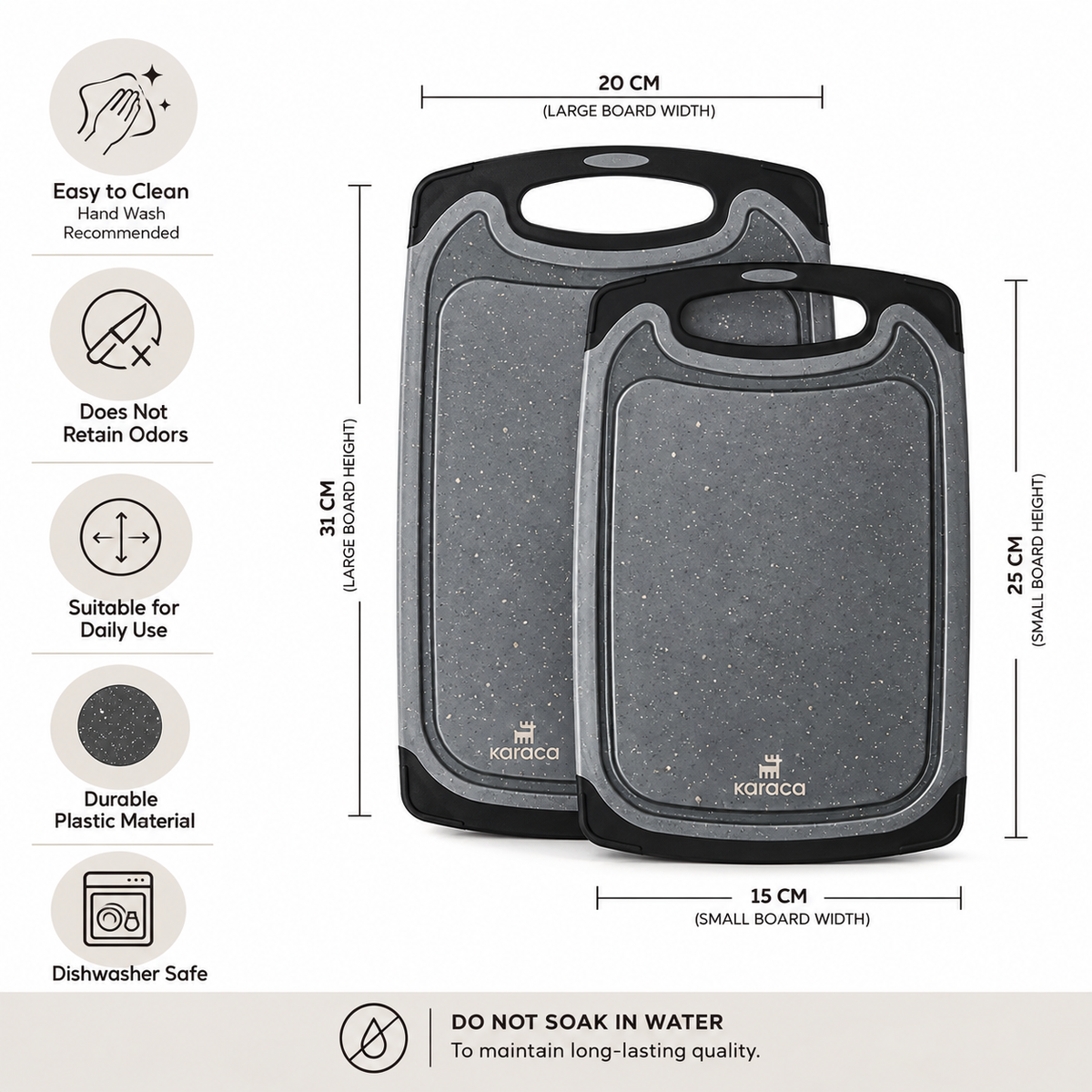 Karaca Daily Granite Patterned 2-Piece Gray Cutting Board Set, 153.03.09.0040