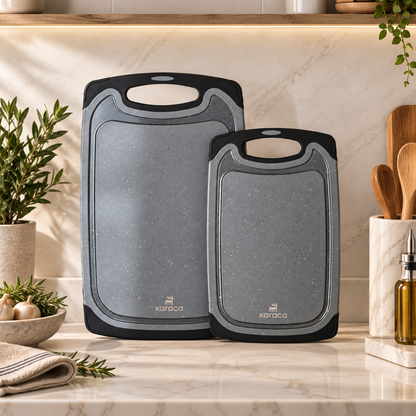 Karaca Daily Granite Patterned 2-Piece Gray Cutting Board Set, 153.03.09.0040