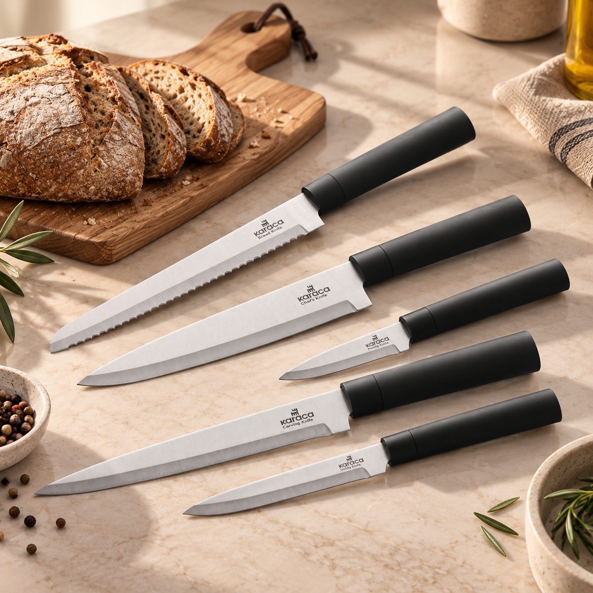 Karaca Burby Black Wood 14-Piece Serving & Knife Set, 153.03.09.0137