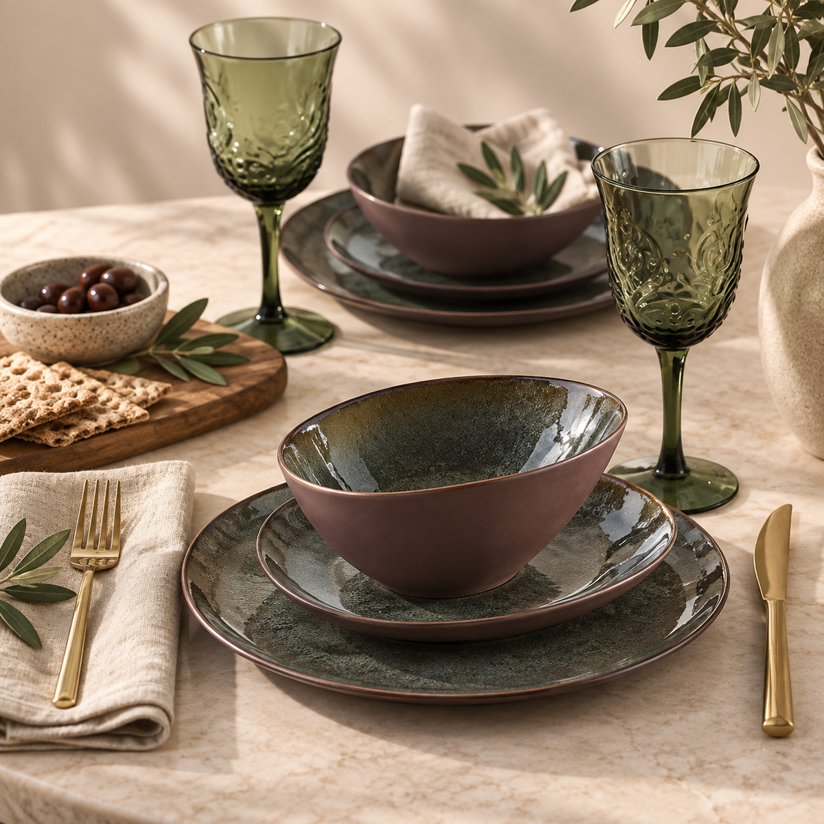 Karaca Bonn 24-Piece Reactive Glaze Dinner Set for 6 People, 153.09.01.1478