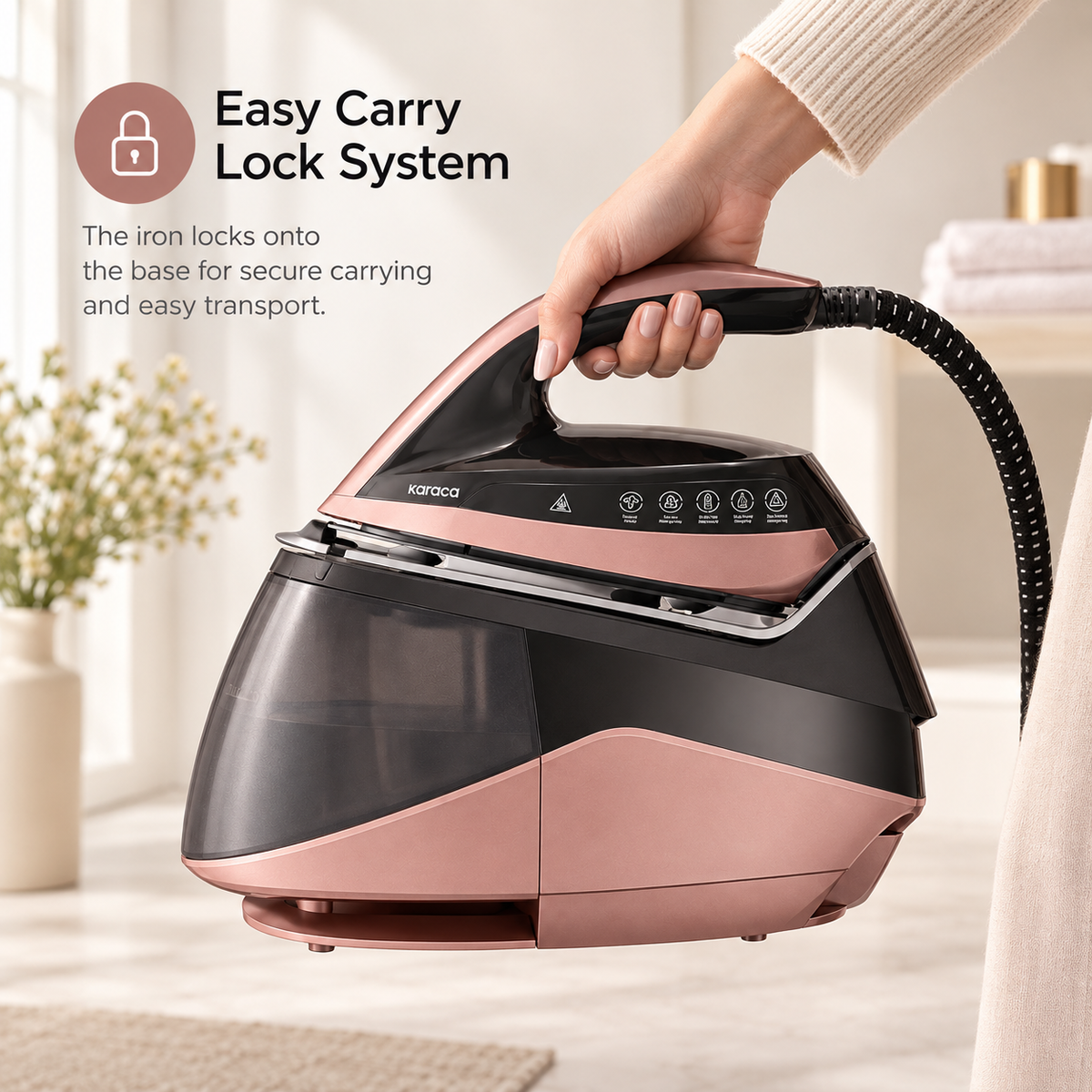 Karaca Suction Cup Smart Touch Steam Iron – Rosegold, 7883
