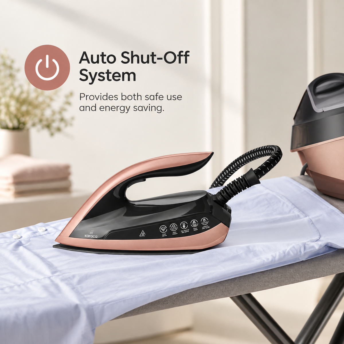 Karaca Suction Cup Smart Touch Steam Iron – Rosegold, 7883