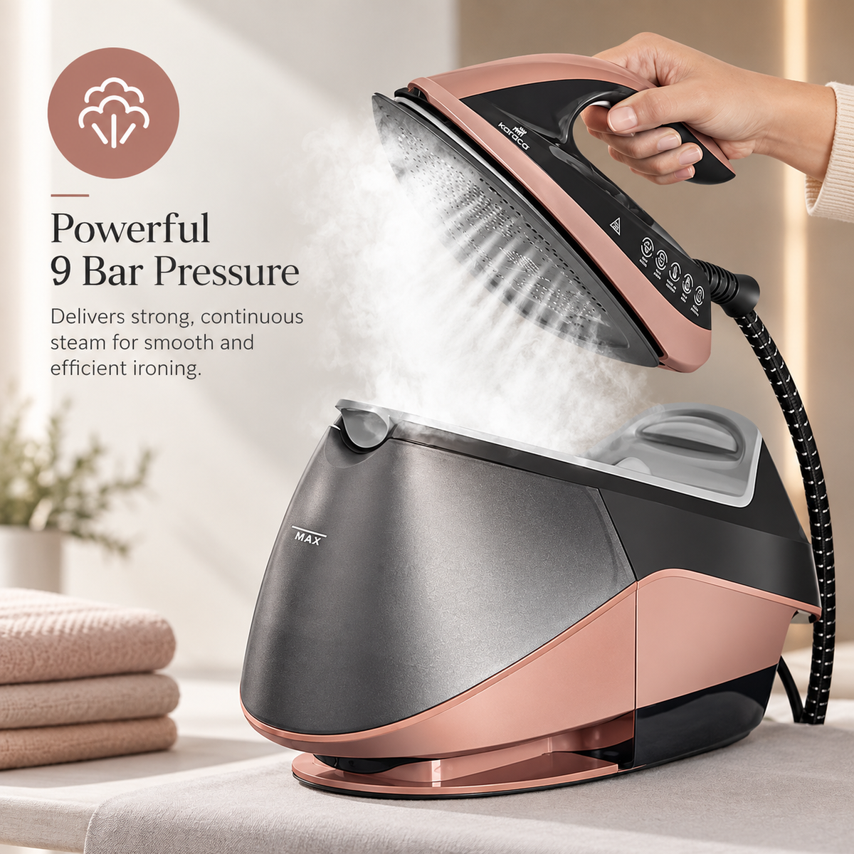 Karaca Suction Cup Smart Touch Steam Iron – Rosegold, 7883