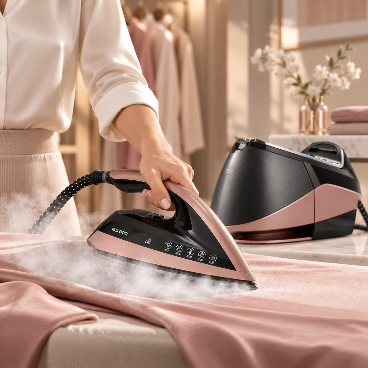 Karaca Suction Cup Smart Touch Steam Iron – Rosegold, 7883