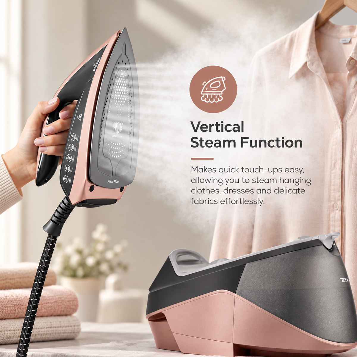 Karaca Suction Cup Smart Touch Steam Iron – Rosegold, 7883
