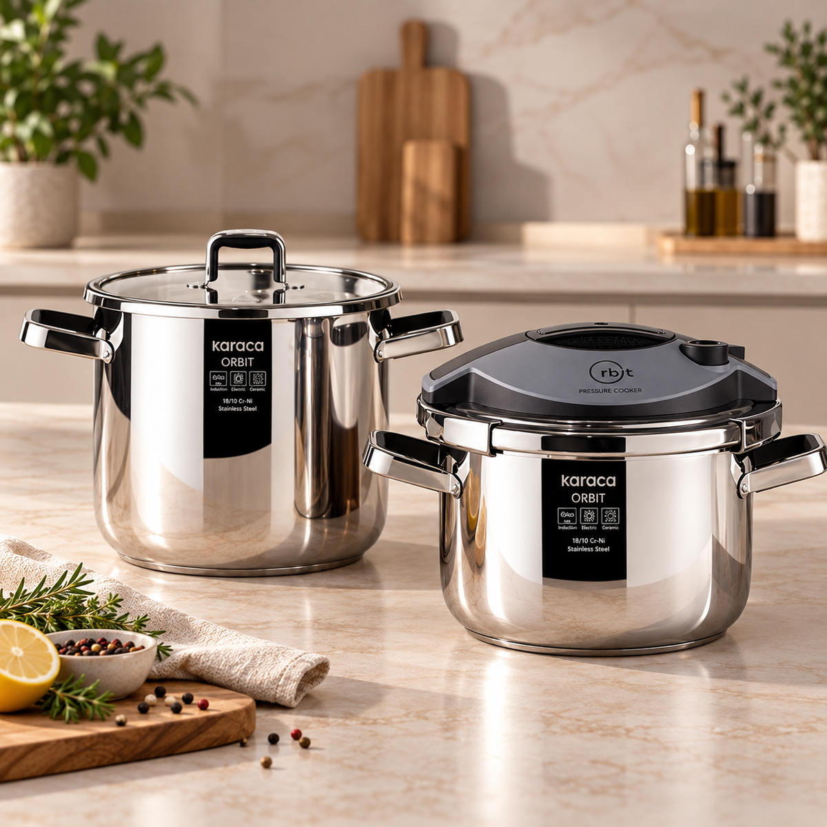 Karaca Orbit Pressure Cooker Set 6+8 L - Black, 153.09.01.3011