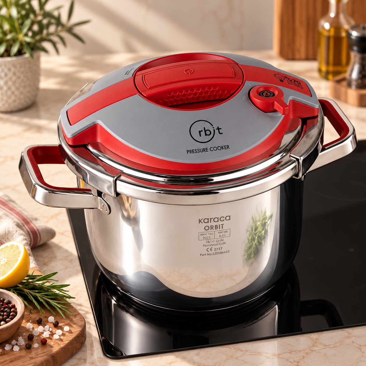 Karaca Orbit Pressure Cooker Set 6+8 L - Red, 153.09.01.3012