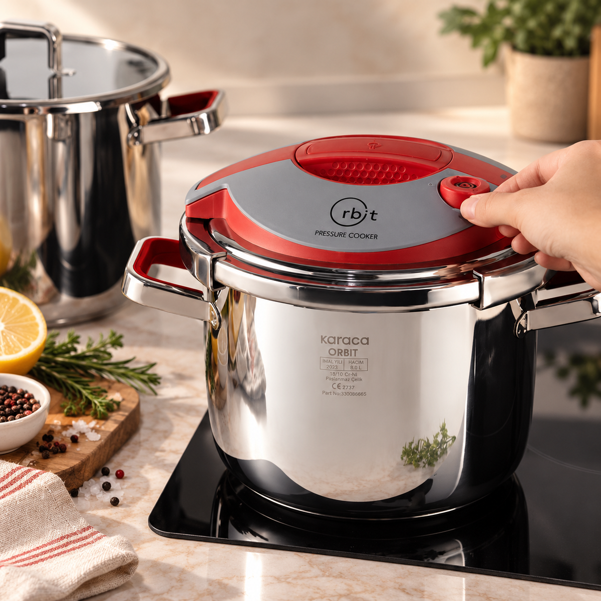 Karaca Orbit Pressure Cooker Set 6+8 L - Red, 153.09.01.3012