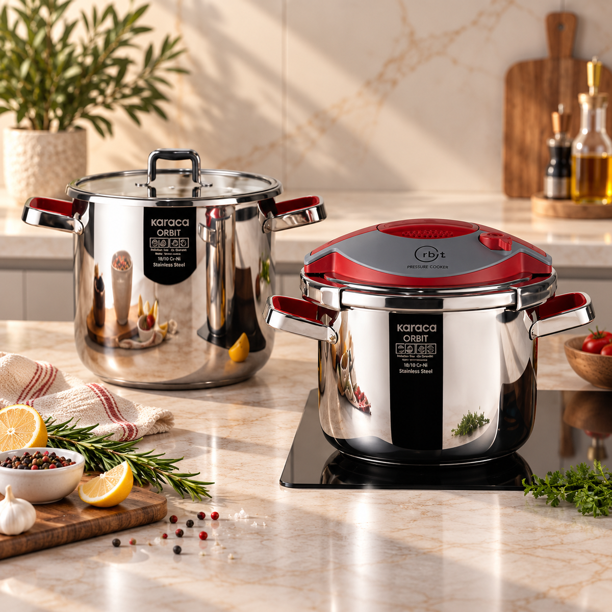 Karaca Orbit Pressure Cooker Set 6+8 L - Red, 153.09.01.3012