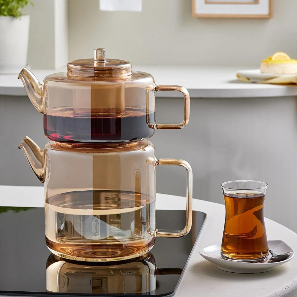 Karaca Flat Borosilicate Glass Teapot - Amber, 153.09.01.3205Fhome