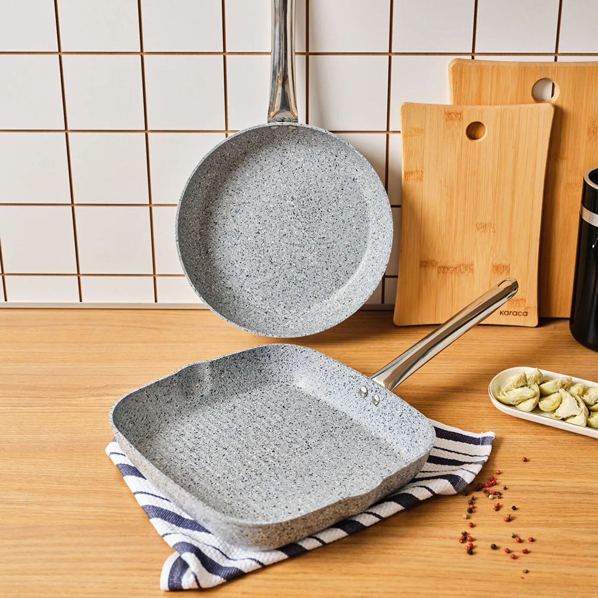 Karaca Biogranit Nare Wok & Grill Pan Set Blue – 2 Pieces, 153.09.01.3580