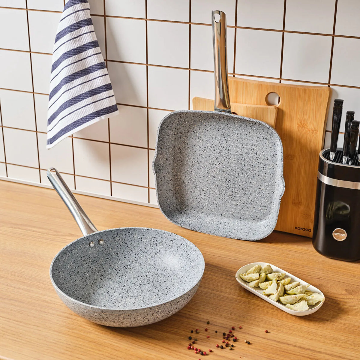 Karaca Biogranit Nare Wok & Grill Pan Set Blue – 2 Pieces, 153.09.01.3580