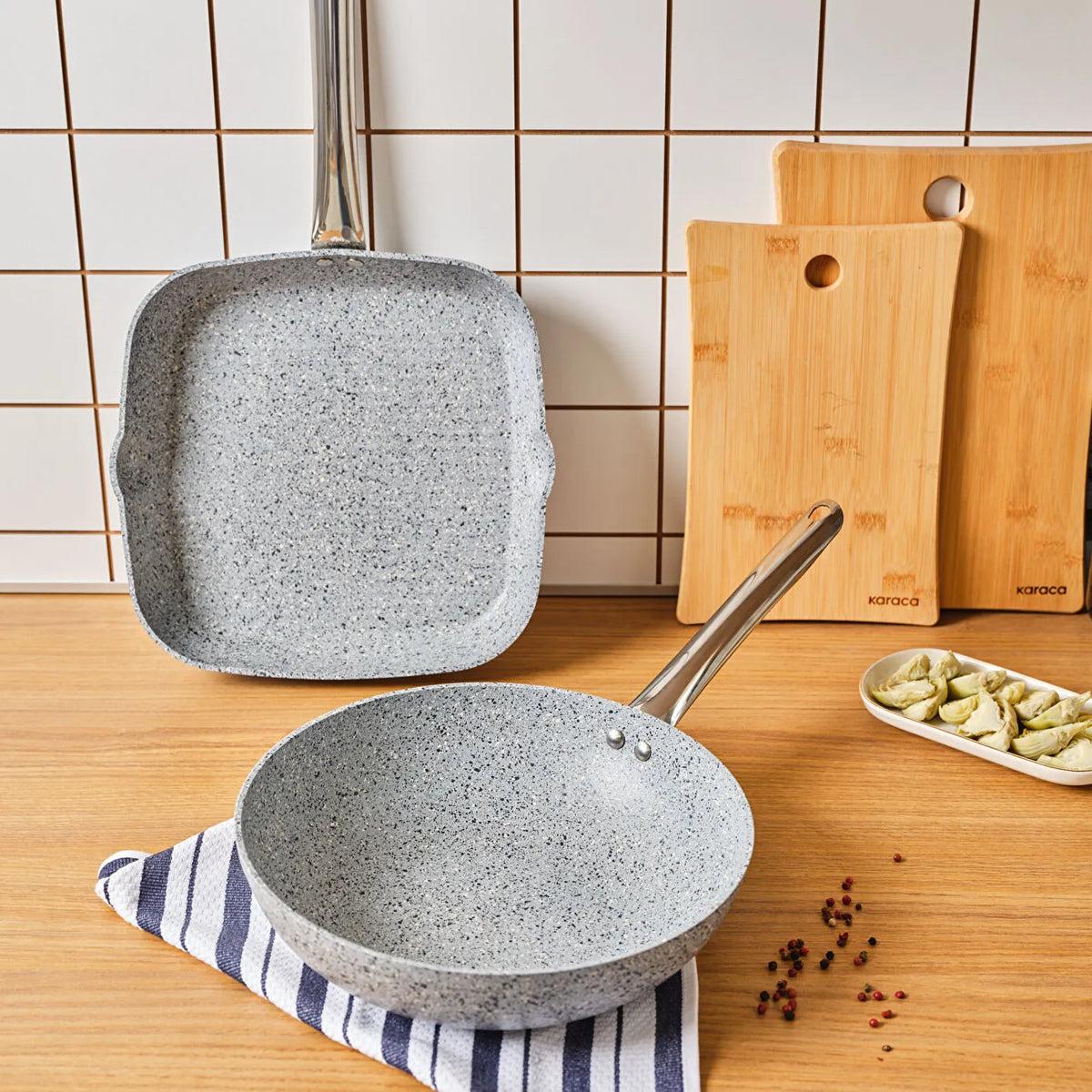 Karaca Biogranit Nare Wok & Grill Pan Set Blue – 2 Pieces, 153.09.01.3580