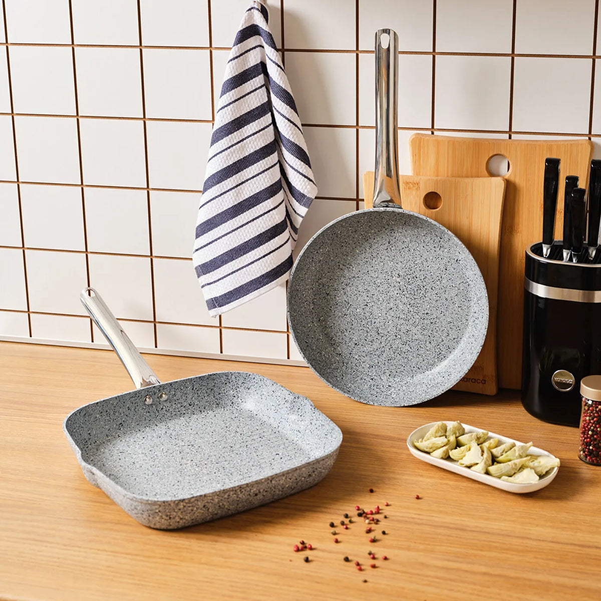 Karaca Biogranit Nare Wok & Grill Pan Set Blue – 2 Pieces, 153.09.01.3580