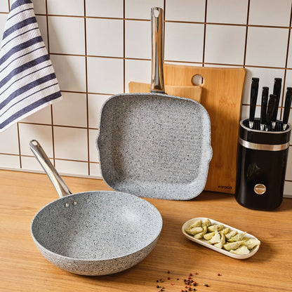 Karaca Biogranit Nare Wok & Grill Pan Set Blue – 2 Pieces, 153.09.01.3580