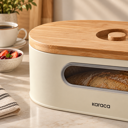 Karaca Stream 2-in-1 Bread Box & Cutting Board – Cream, 153.09.01.4246
