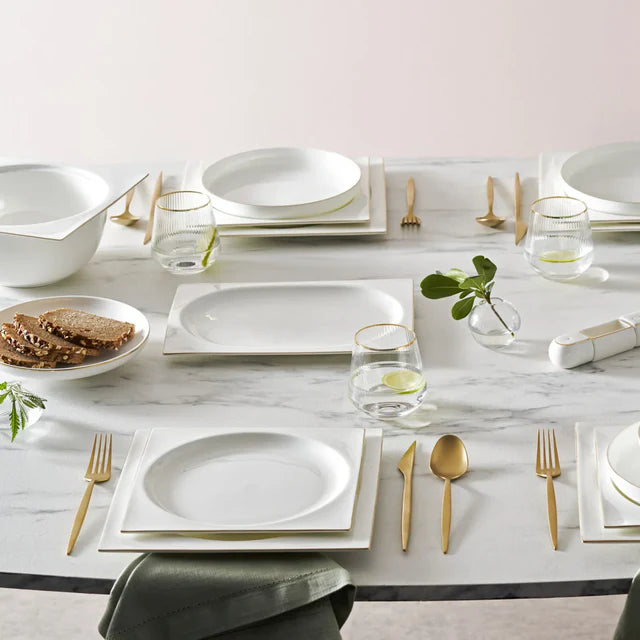 Karaca Red Carpet Collection Fine Pearl Extra Nish 62-Piece Dinner Set for 12 People, Platinum White, 153.03.08.4326