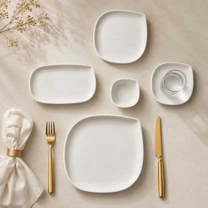 Karaca Forever White Bone Series 28-Piece Tableware Set – Porcelain Dining Set, 153.09.01.6011