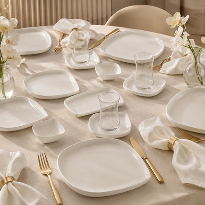 Karaca Forever White Bone Series 28-Piece Tableware Set – Porcelain Dining Set, 153.09.01.6011