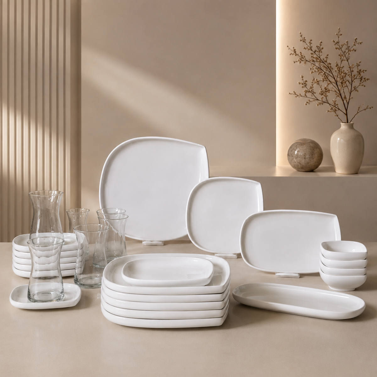 Karaca Forever White Bone Series 28-Piece Tableware Set – Porcelain Dining Set, 153.09.01.6011