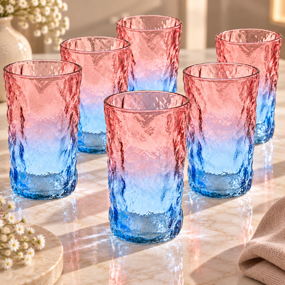 Karaca Glacier 6-Piece Beverage Glass Set 383 ml, Pink/Blue, 153.09.01.6693
