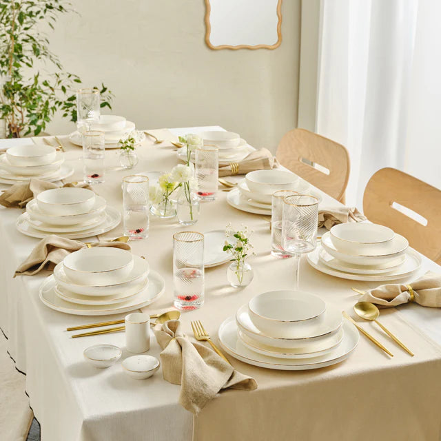 Karaca Red Carpet Collection Stream Bone Merope 53-Piece 12-Person Dinner Set Gold, 153.09.01.6831