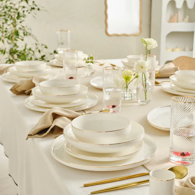 Karaca Red Carpet Collection Stream Bone Merope 53-Piece 12-Person Dinner Set Gold, 153.09.01.6831