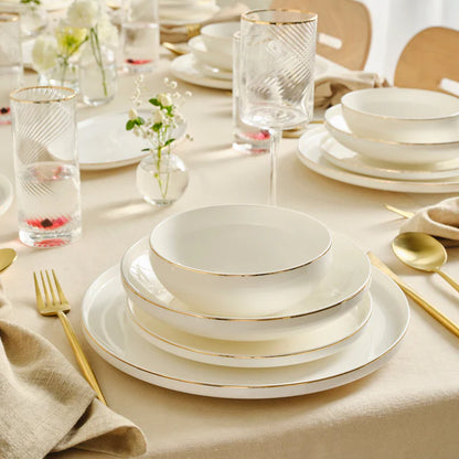 Karaca Red Carpet Collection Stream Bone Merope 53-Piece 12-Person Dinner Set Gold, 153.09.01.6831