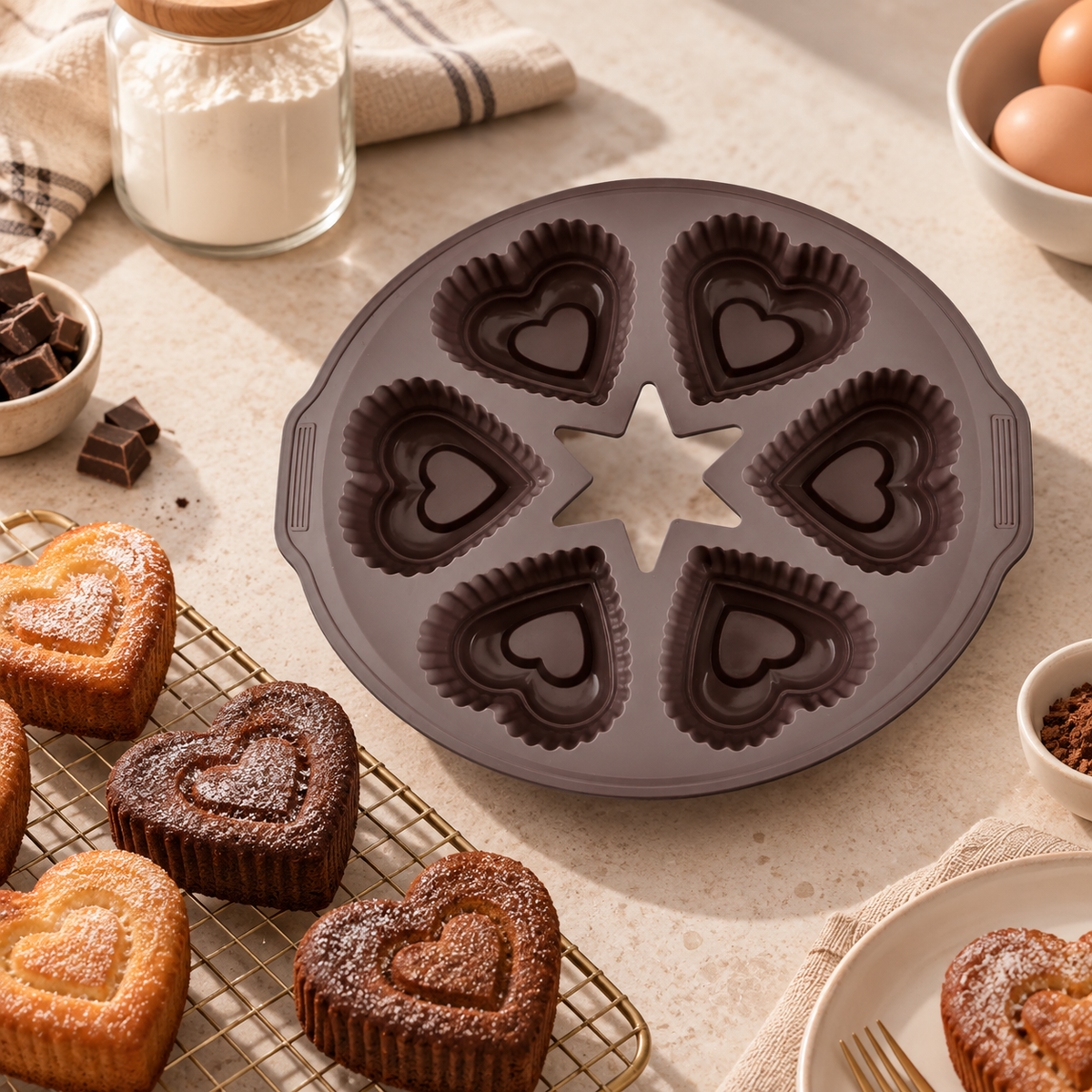 Karaca Crick Crack Harmony 6-Piece Heart-Shaped Silicone Muffin Mold, 153.09.01.6839