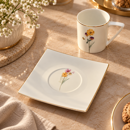 Karaca Valencia 12-Piece Cup & Saucer Set for 6 People – 190 ml, 153.09.01.7021