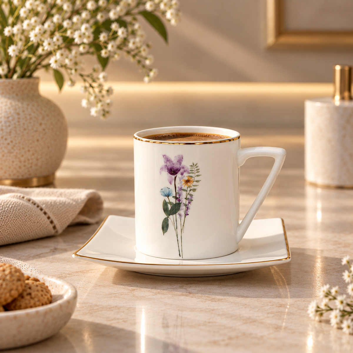 Karaca Valencia 12-Piece Cup & Saucer Set for 6 People – 190 ml, 153.09.01.7021