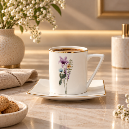 Karaca Valencia 12-Piece Cup & Saucer Set for 6 People – 190 ml, 153.09.01.7021