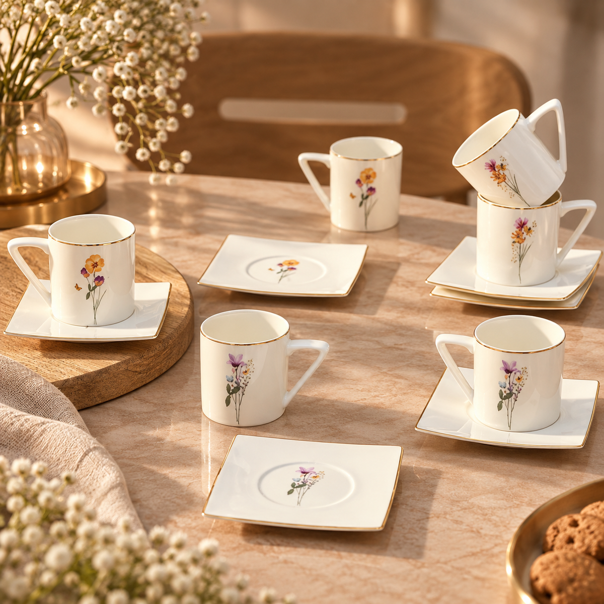 Karaca Valencia 12-Piece Cup & Saucer Set for 6 People – 190 ml, 153.09.01.7021