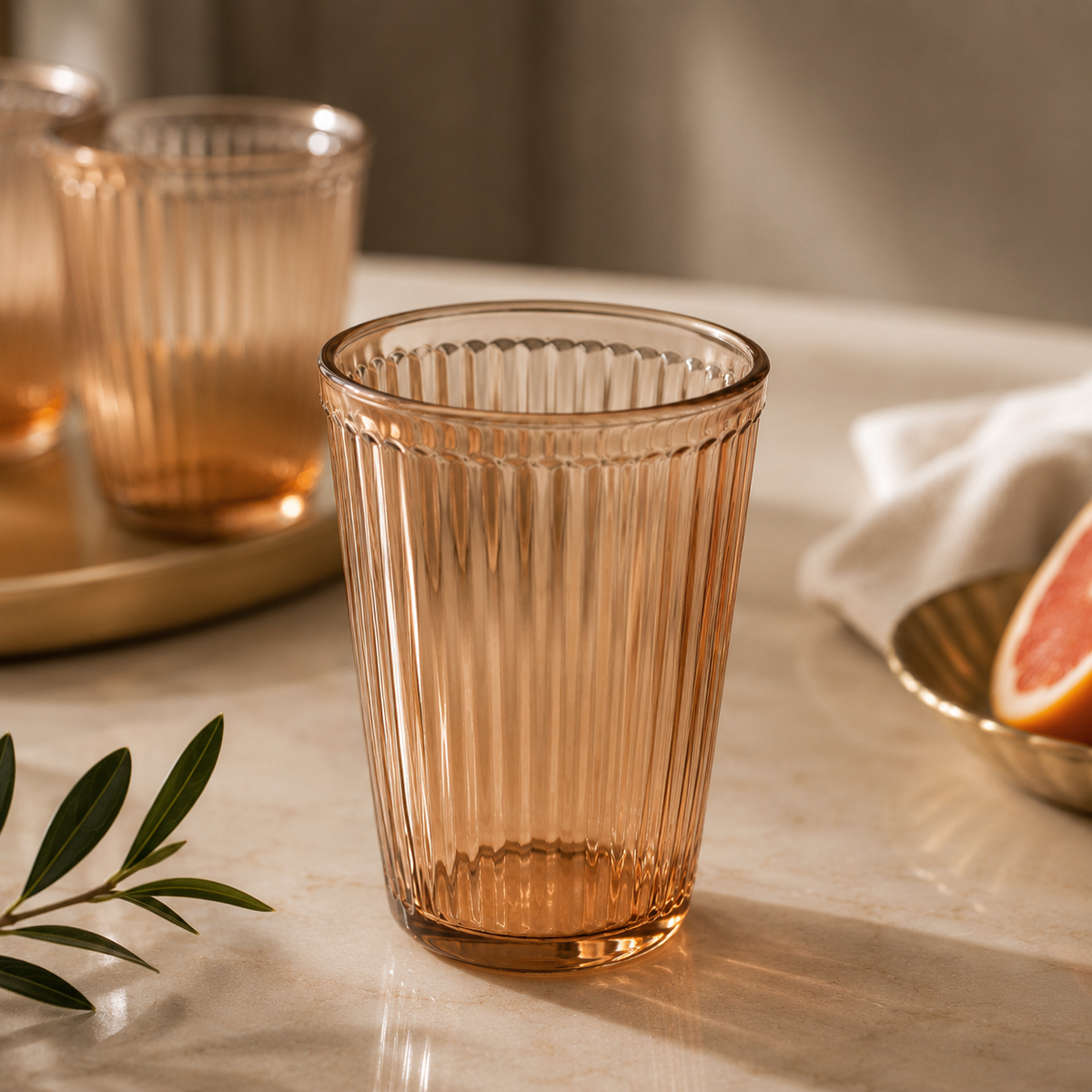 Karaca Gordes 6-Piece Amber Glass Beverage Set – 370 ml, 153.09.01.8045