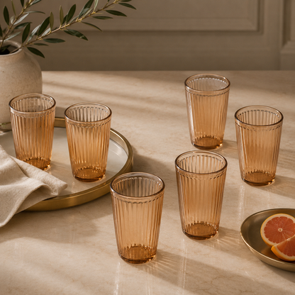 Karaca Gordes 6-Piece Amber Glass Beverage Set – 370 ml, 153.09.01.8045