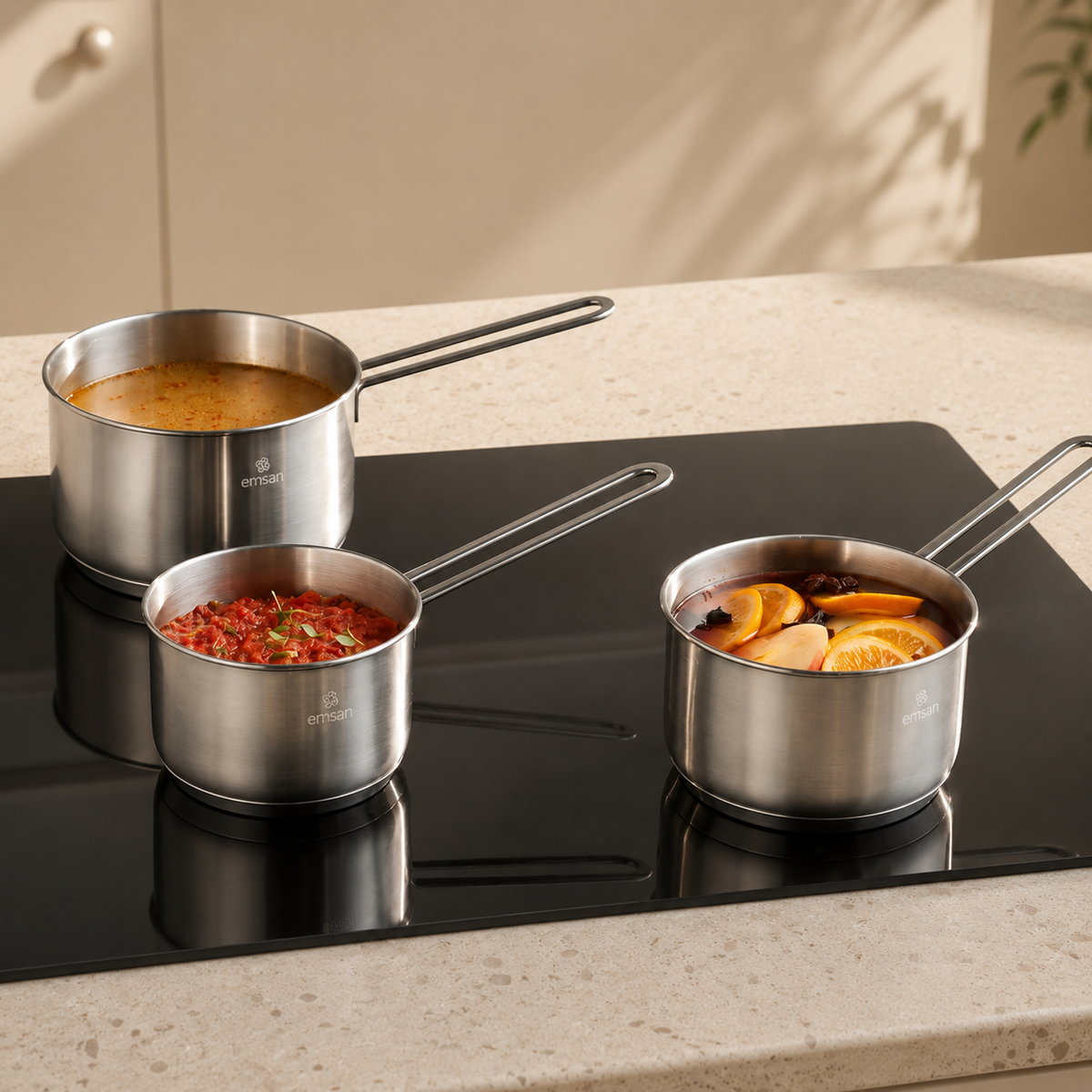 Karaca Emsan Fiorino Induction Base Stainless Steel 3-Piece Mini Milk & Sauce Pot Set, 153.09.01.8578