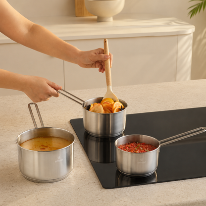 Karaca Emsan Fiorino Induction Base Stainless Steel 3-Piece Mini Milk & Sauce Pot Set, 153.09.01.8578