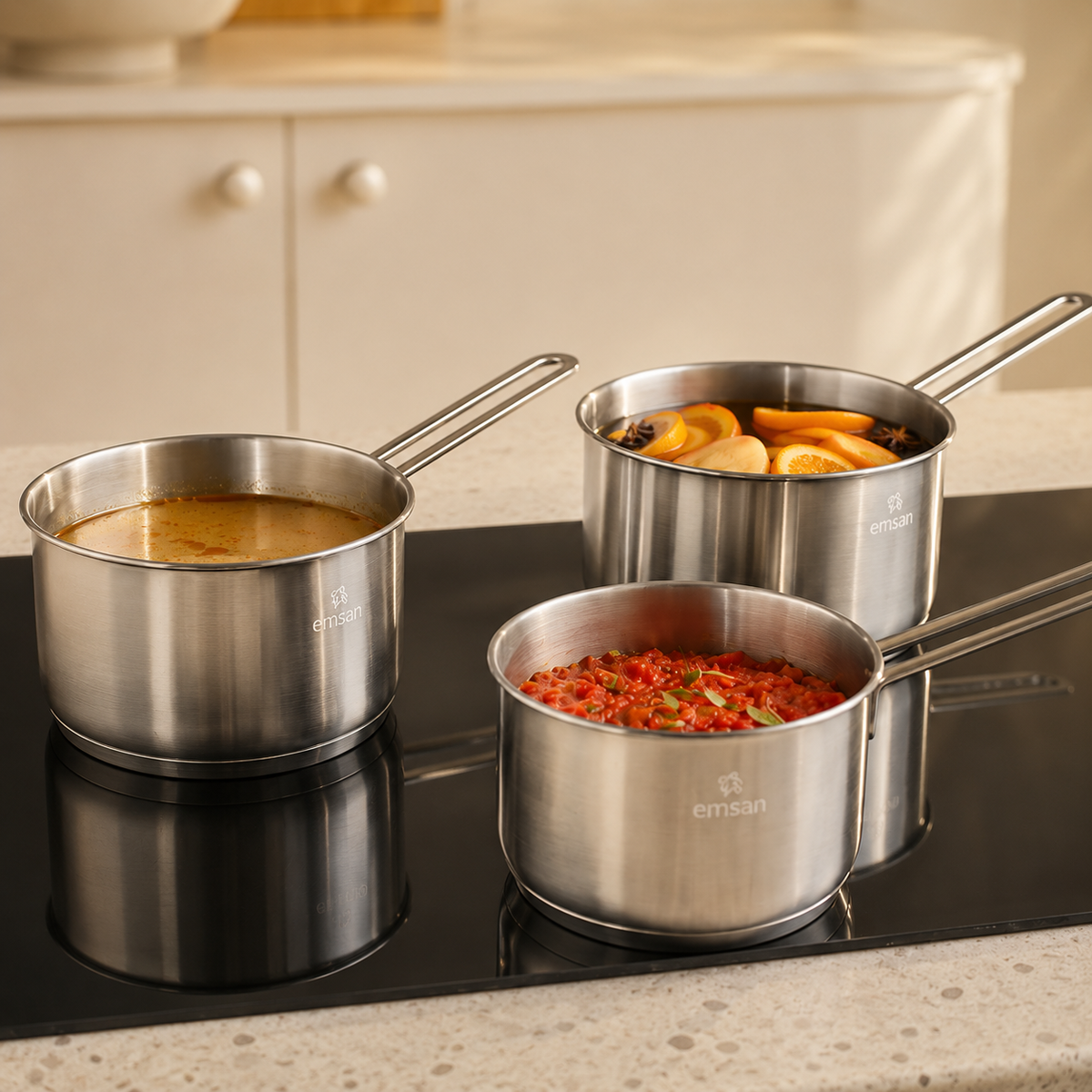 Karaca Emsan Fiorino Induction Base Stainless Steel 3-Piece Mini Milk & Sauce Pot Set, 153.09.01.8578