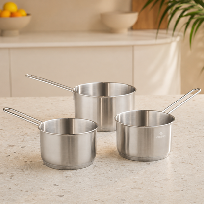 Karaca Emsan Fiorino Induction Base Stainless Steel 3-Piece Mini Milk & Sauce Pot Set, 153.09.01.8578